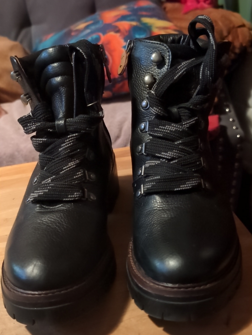 Kenneth Cole Black Leather Combat Boots